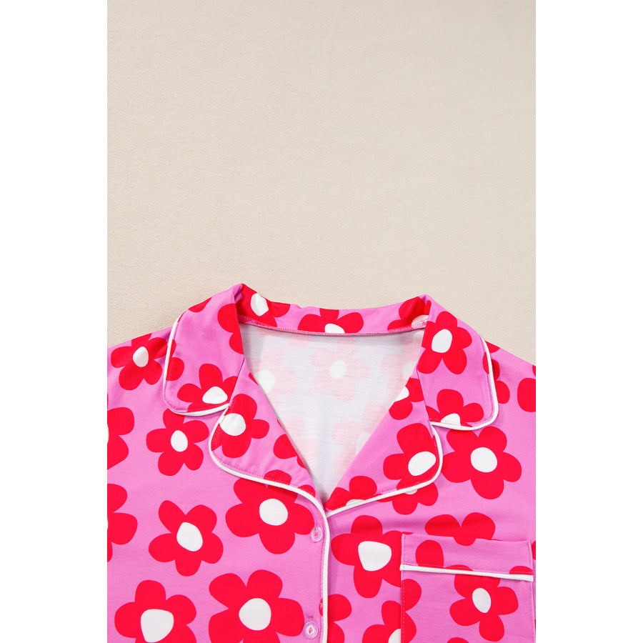 Green Flower Print Short Sleeve Shirt Pajamas Set Loungewear & Sleepwear/Sleepwear
