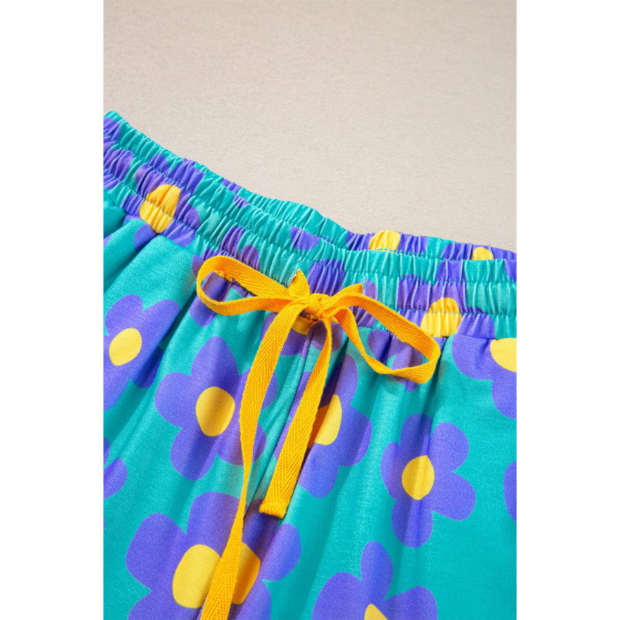 Green Flower Print Short Sleeve Shirt Pajamas Set Loungewear & Sleepwear/Sleepwear