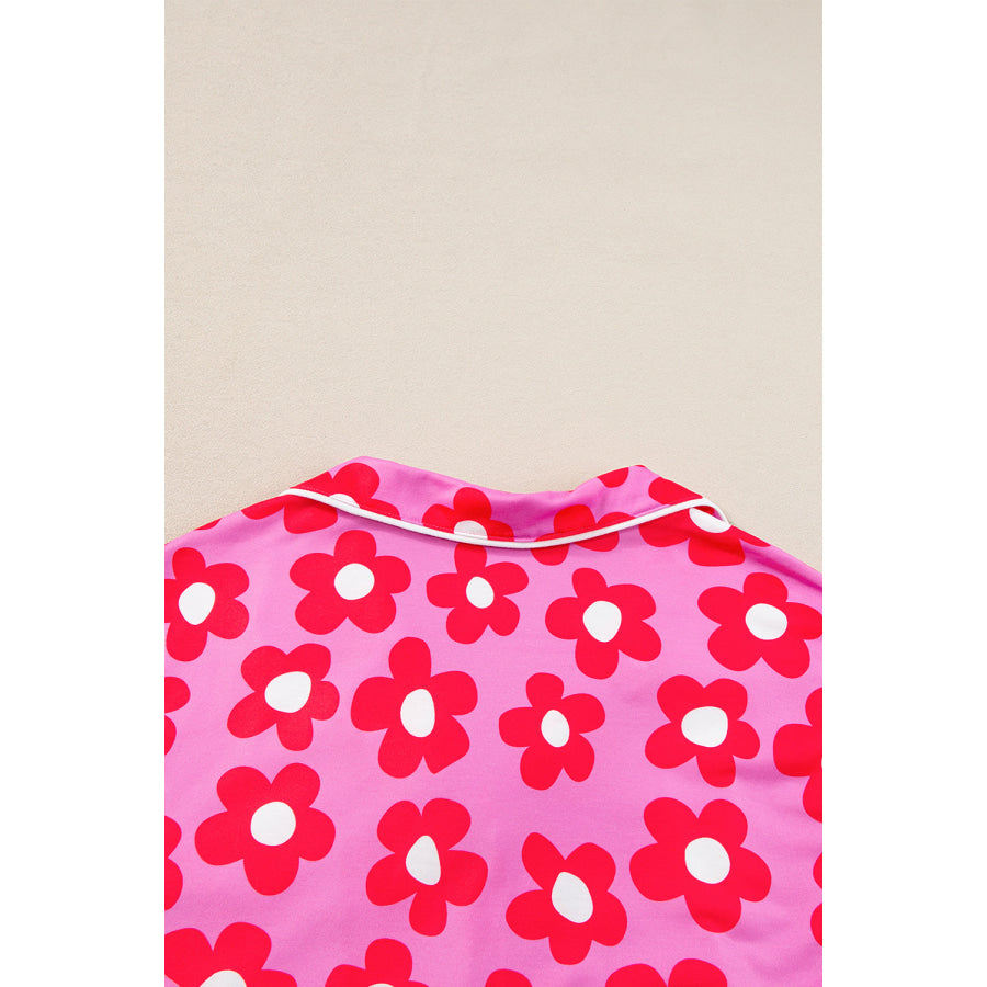 Green Flower Print Short Sleeve Shirt Pajamas Set Loungewear & Sleepwear/Sleepwear