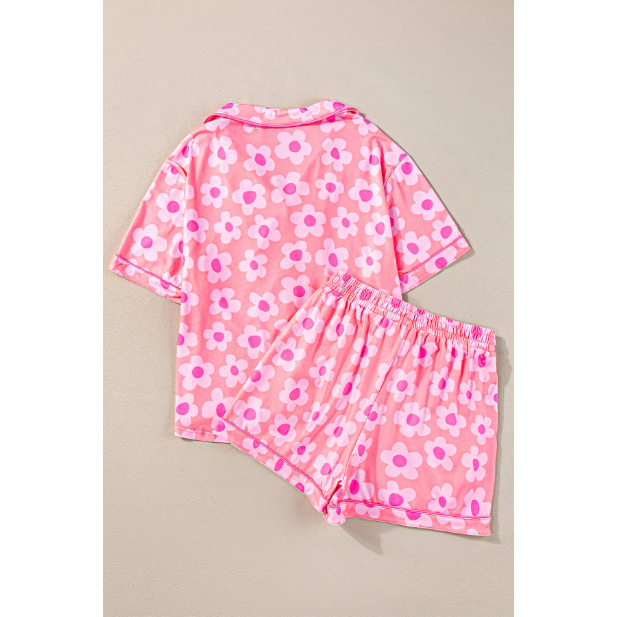 Green Flower Print Short Sleeve Shirt Pajamas Set Loungewear & Sleepwear/Sleepwear