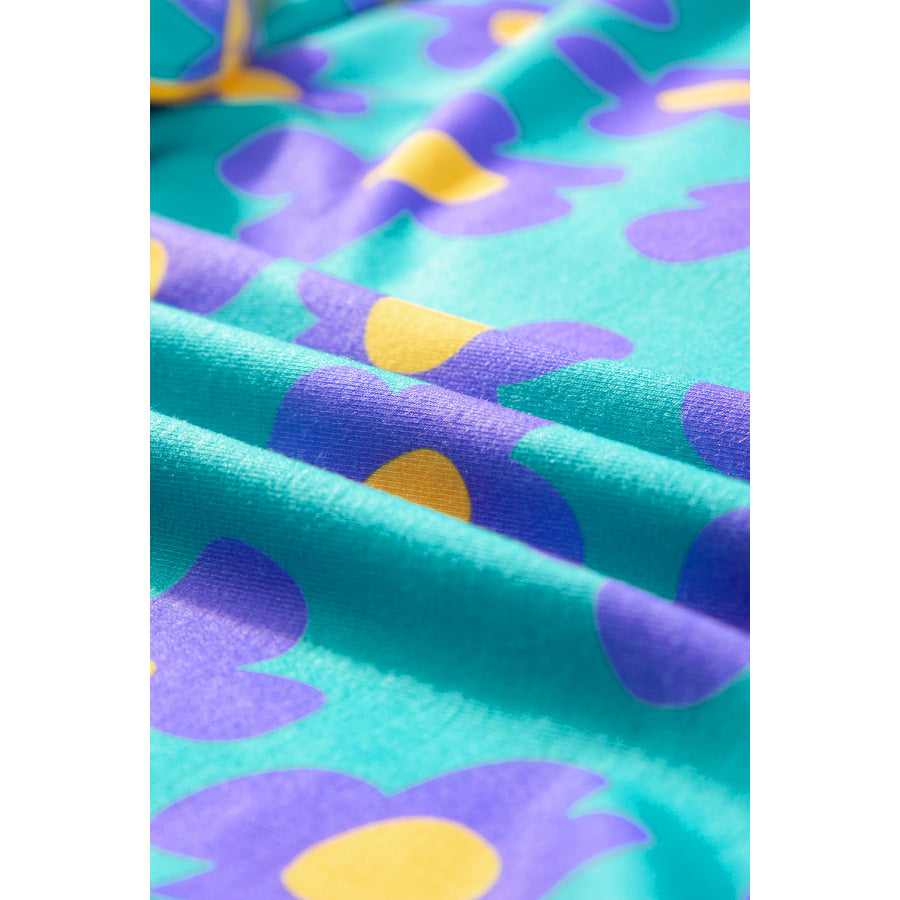 Green Flower Print Short Sleeve Shirt Pajamas Set Loungewear & Sleepwear/Sleepwear