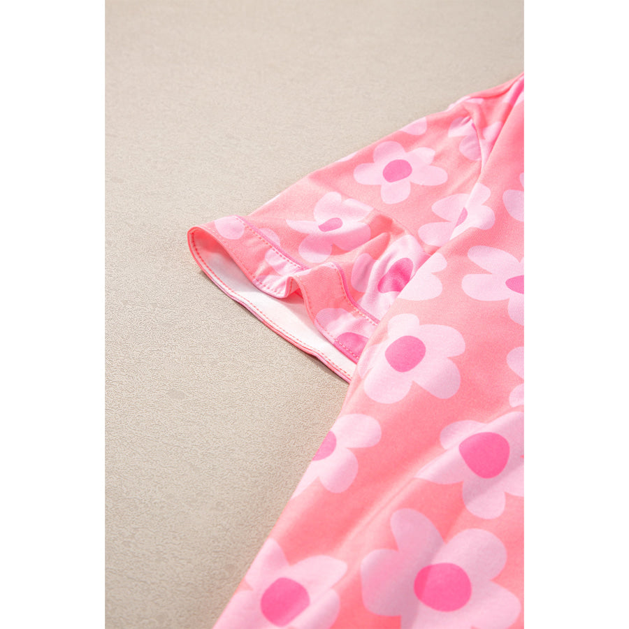 Green Flower Print Short Sleeve Shirt Pajamas Set Loungewear & Sleepwear/Sleepwear