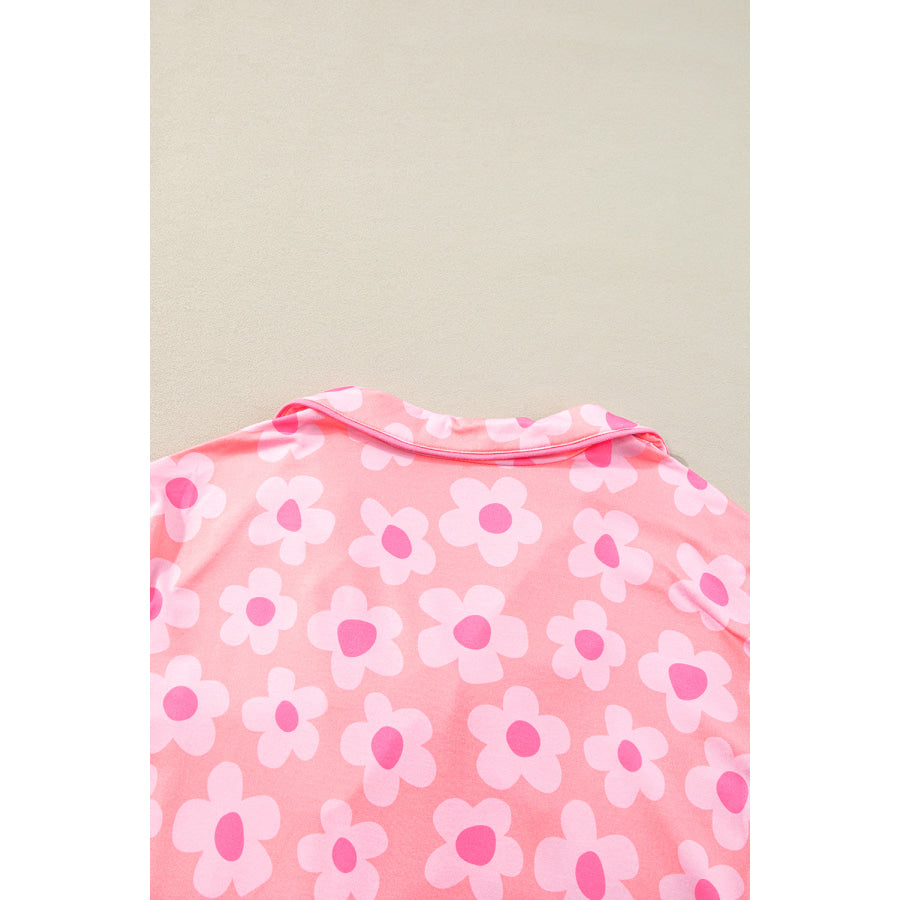 Green Flower Print Short Sleeve Shirt Pajamas Set Loungewear & Sleepwear/Sleepwear