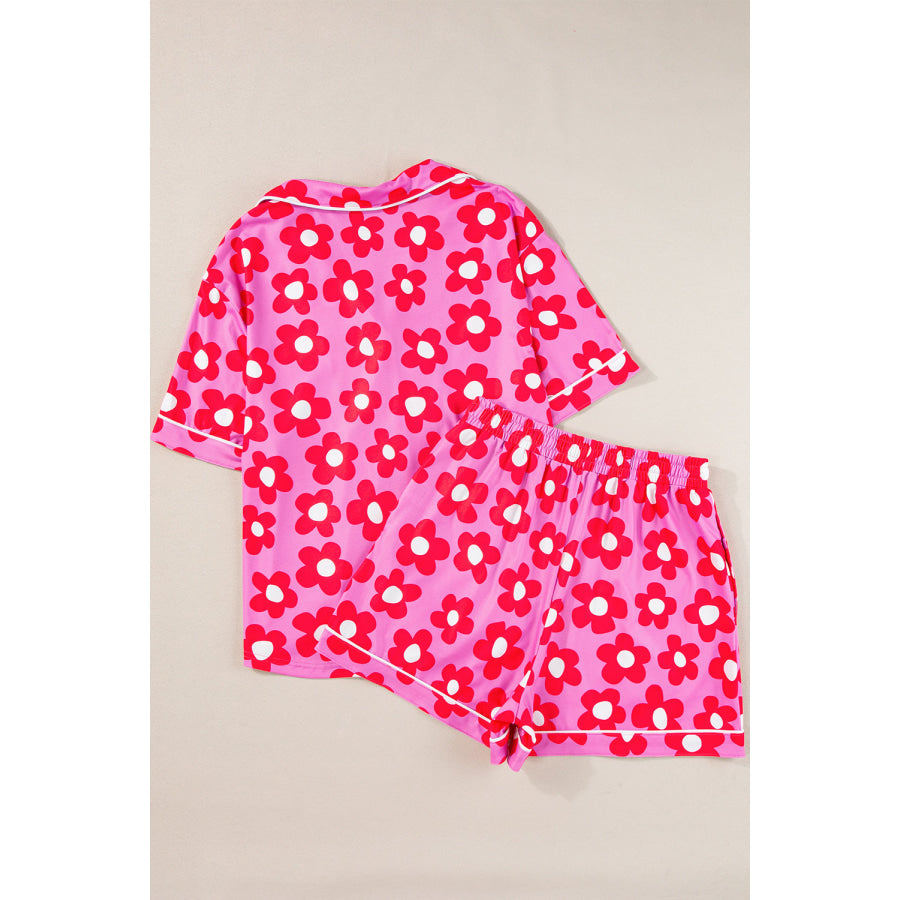 Green Flower Print Short Sleeve Shirt Pajamas Set Loungewear & Sleepwear/Sleepwear