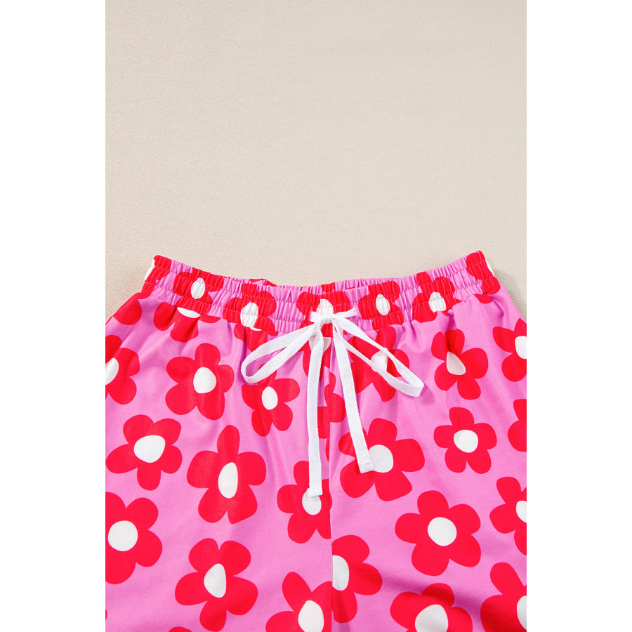Green Flower Print Short Sleeve Shirt Pajamas Set Loungewear & Sleepwear/Sleepwear