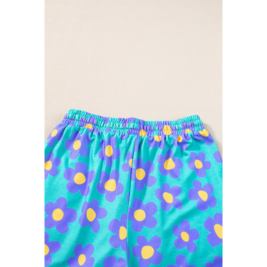 Green Flower Print Short Sleeve Shirt Pajamas Set Loungewear & Sleepwear/Sleepwear