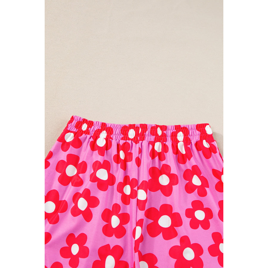 Green Flower Print Short Sleeve Shirt Pajamas Set Loungewear & Sleepwear/Sleepwear