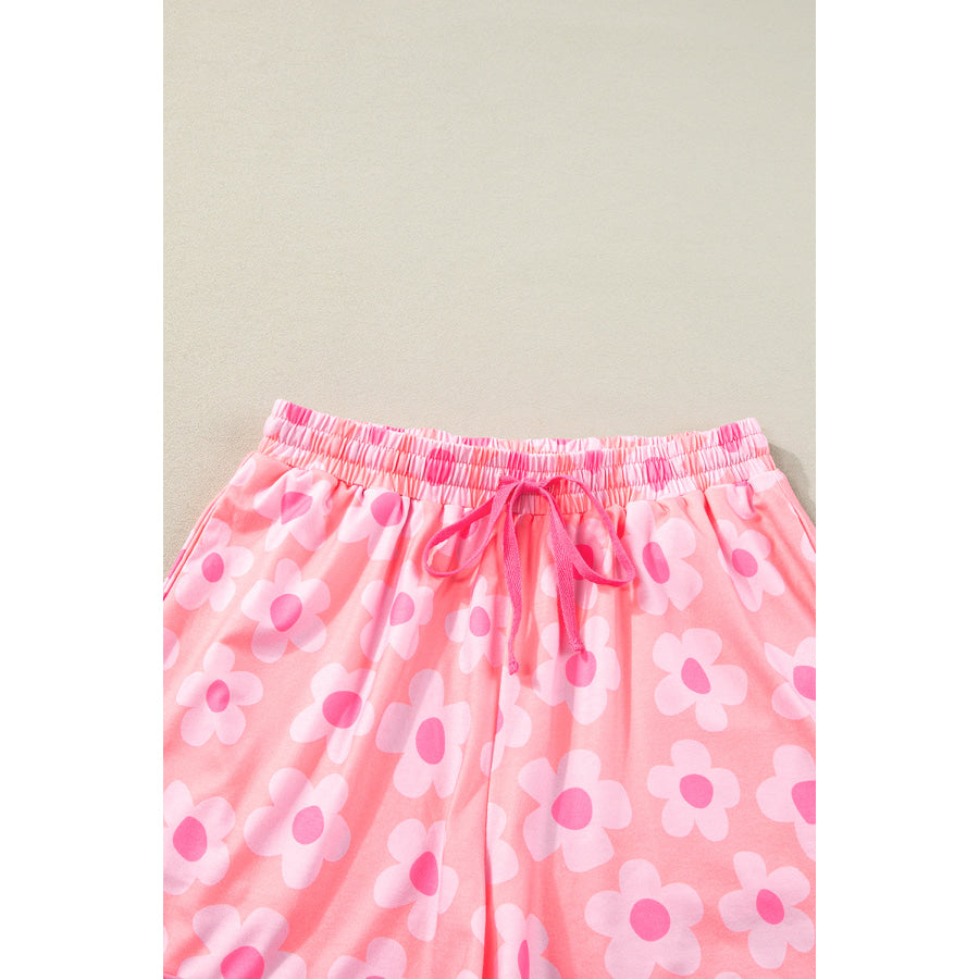 Green Flower Print Short Sleeve Shirt Pajamas Set Loungewear & Sleepwear/Sleepwear