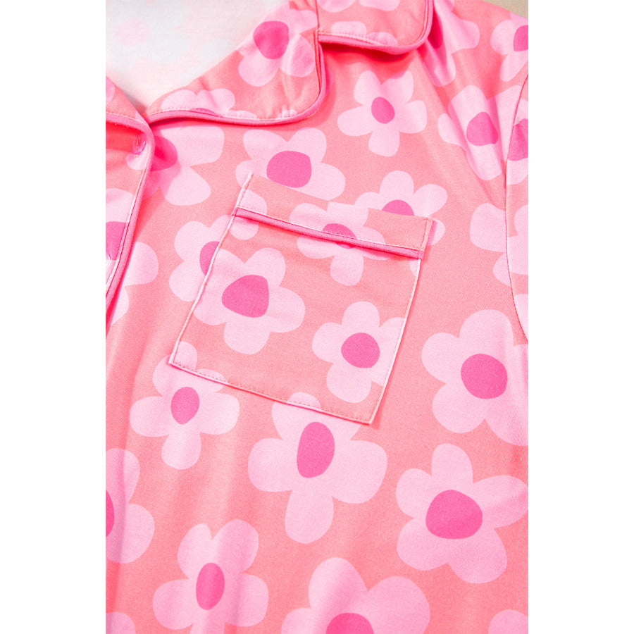 Green Flower Print Short Sleeve Shirt Pajamas Set Loungewear & Sleepwear/Sleepwear