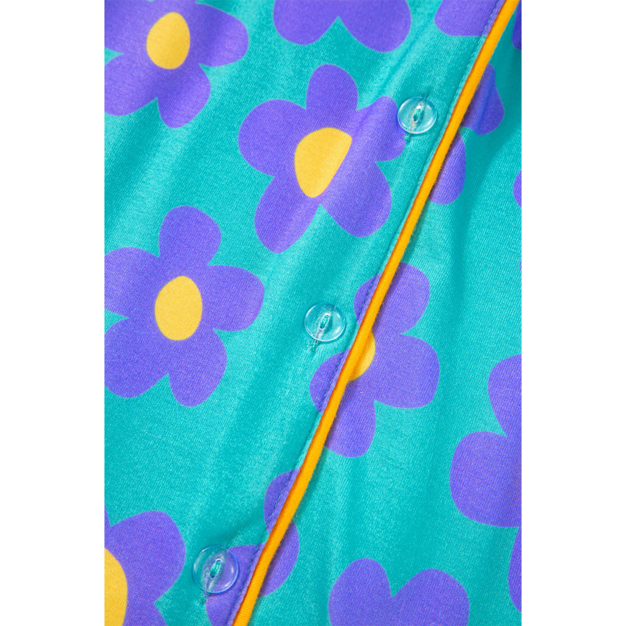 Green Flower Print Short Sleeve Shirt Pajamas Set Loungewear & Sleepwear/Sleepwear