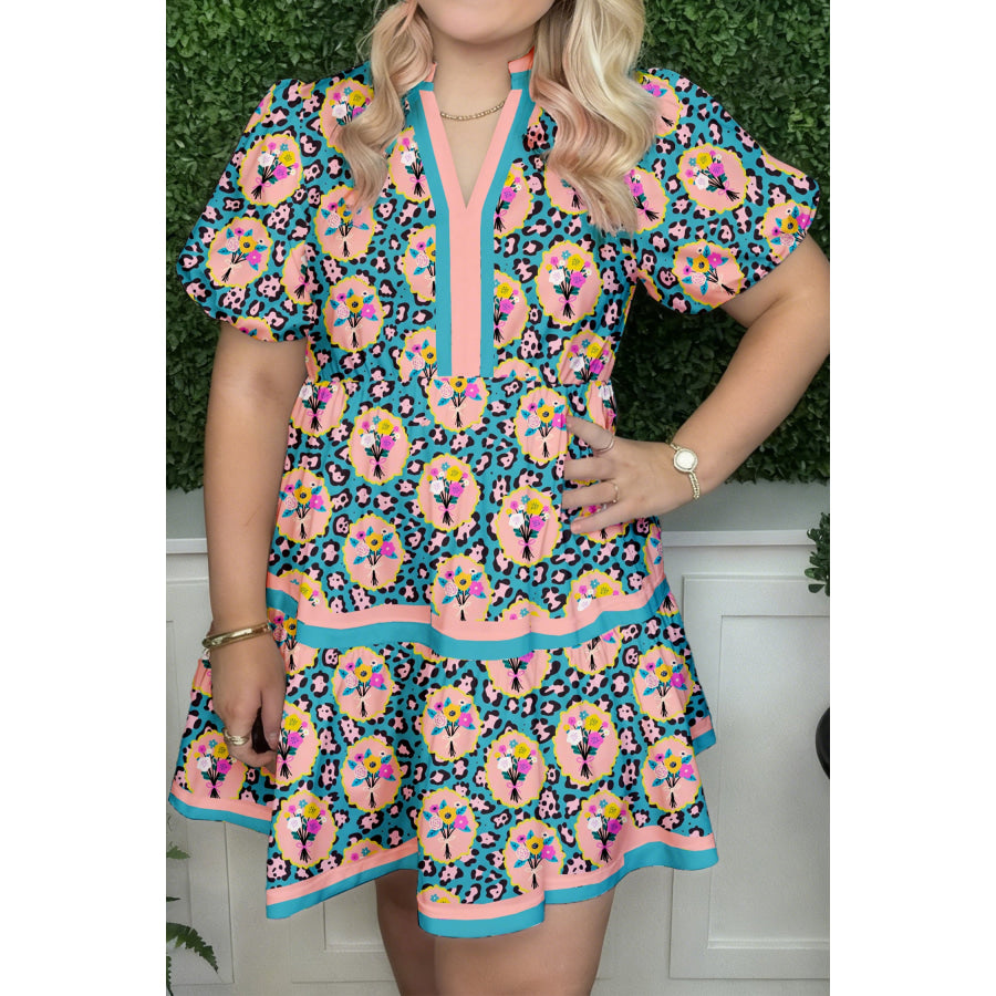 Green Leopard Floral Short Dress Dresses/Floral Dresses