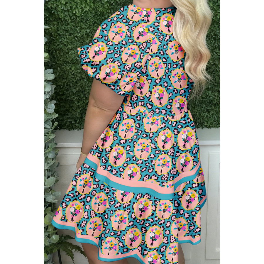 Green Leopard Floral Short Dress Dresses/Floral Dresses