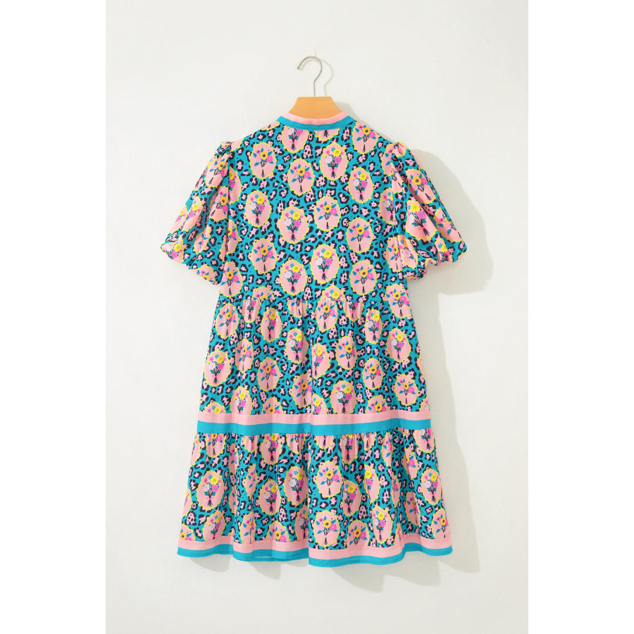 Green Leopard Floral Short Dress Dresses/Floral Dresses