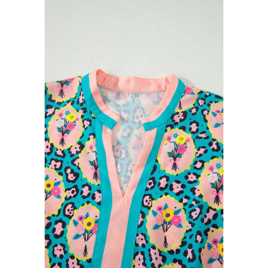 Green Leopard Floral Short Dress Dresses/Floral Dresses