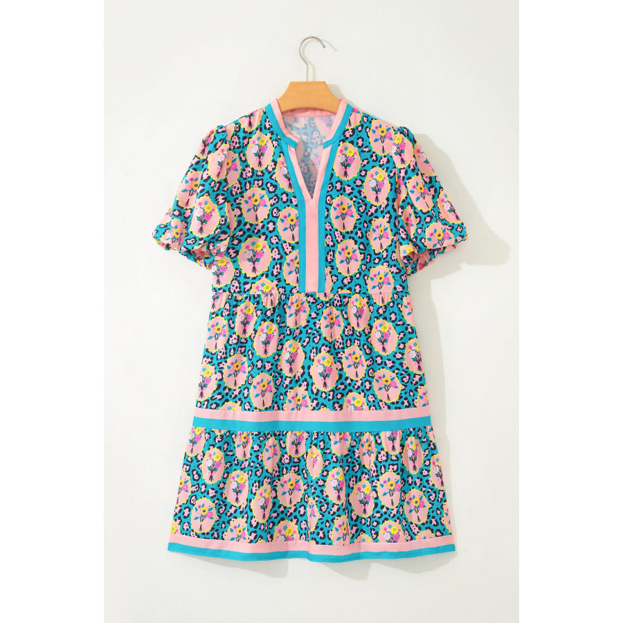 Green Leopard Floral Short Dress Dresses/Floral Dresses