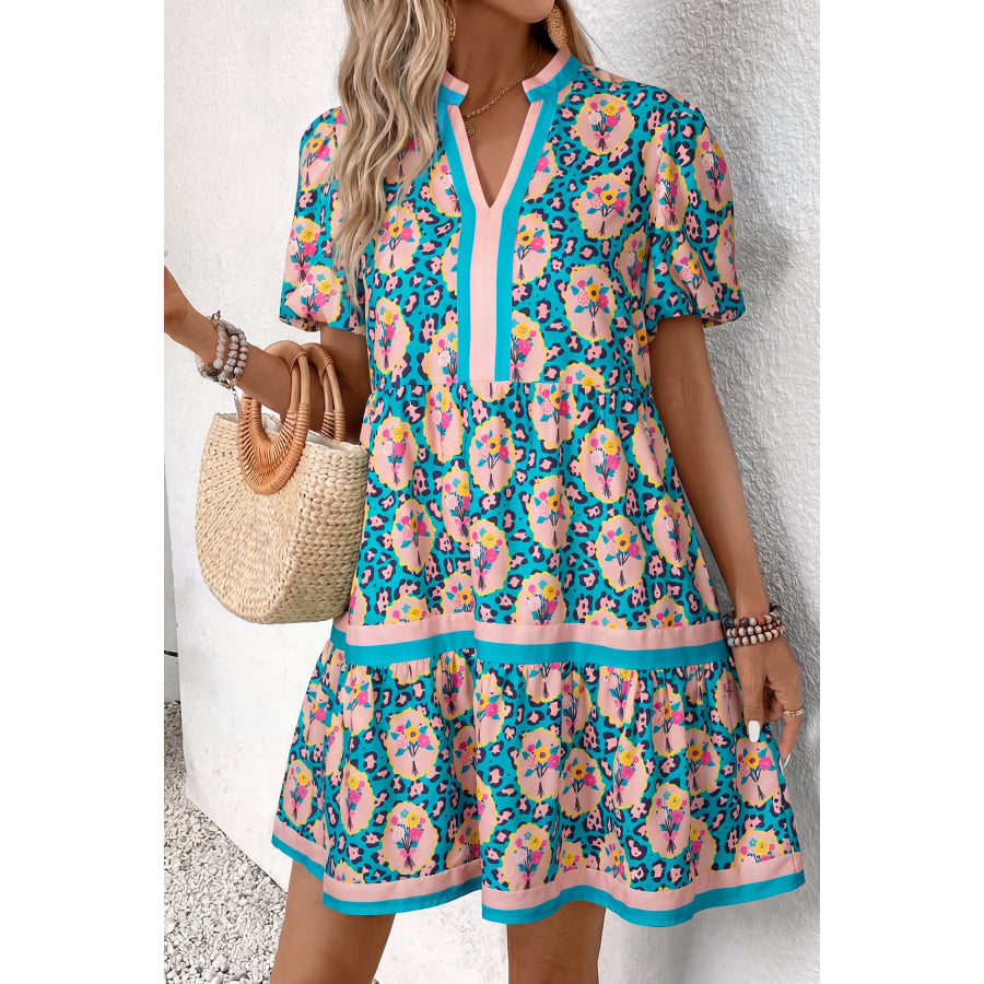 Green Leopard Floral Short Dress Green / S / 100% Polyester Dresses/Floral Dresses
