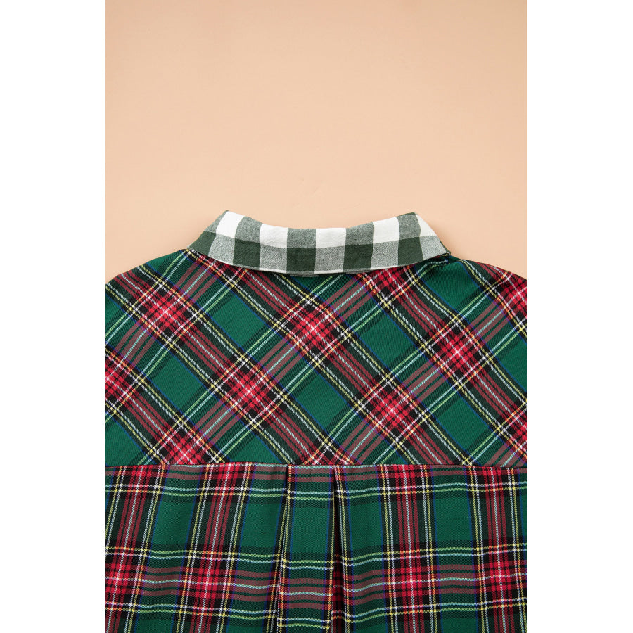 Green Plaid Long Sleeve Shift Plus Size Shirt Size/Plus Tops/Plus Blouses & Shirts