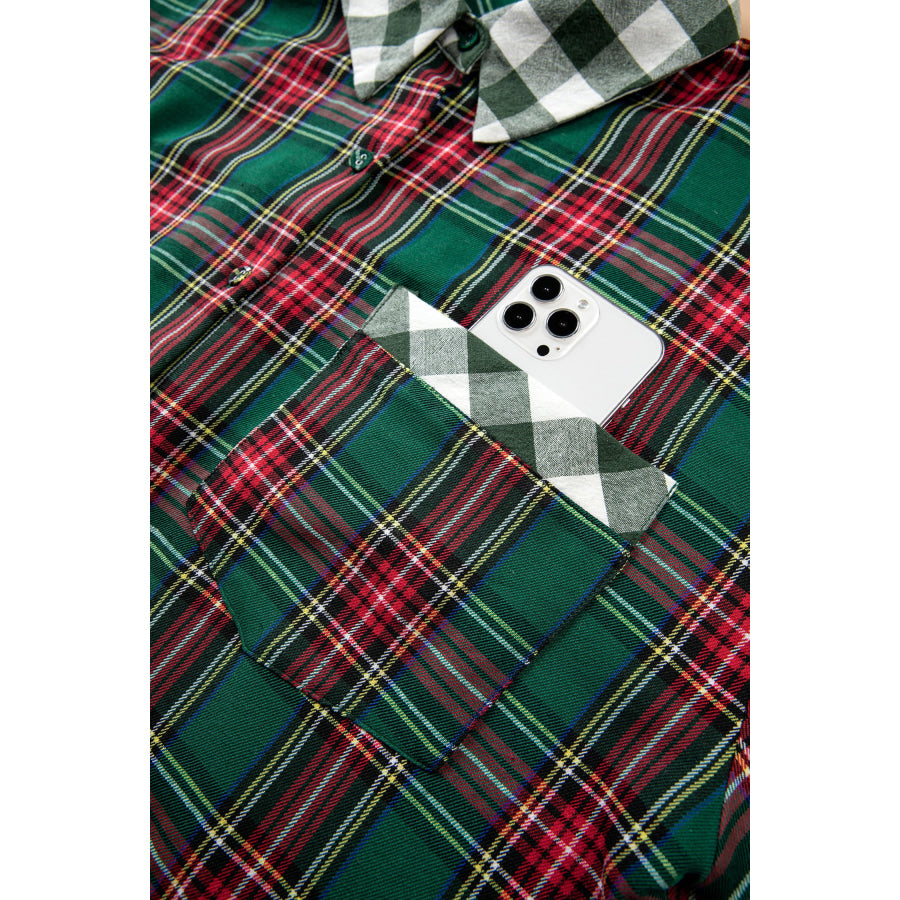 Green Plaid Long Sleeve Shift Plus Size Shirt Size/Plus Tops/Plus Blouses & Shirts
