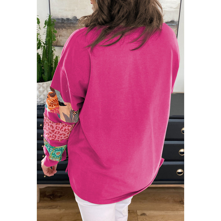 Green Plus Size Printed Patchwork Sleeve Split Sweatshirt Sale (50% OFF)/Sale OFF)