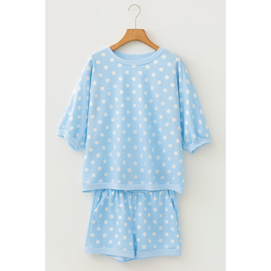 Green Polka Dot Oversized Top Drawstring Short Set Two Piece Sets/Short Sets