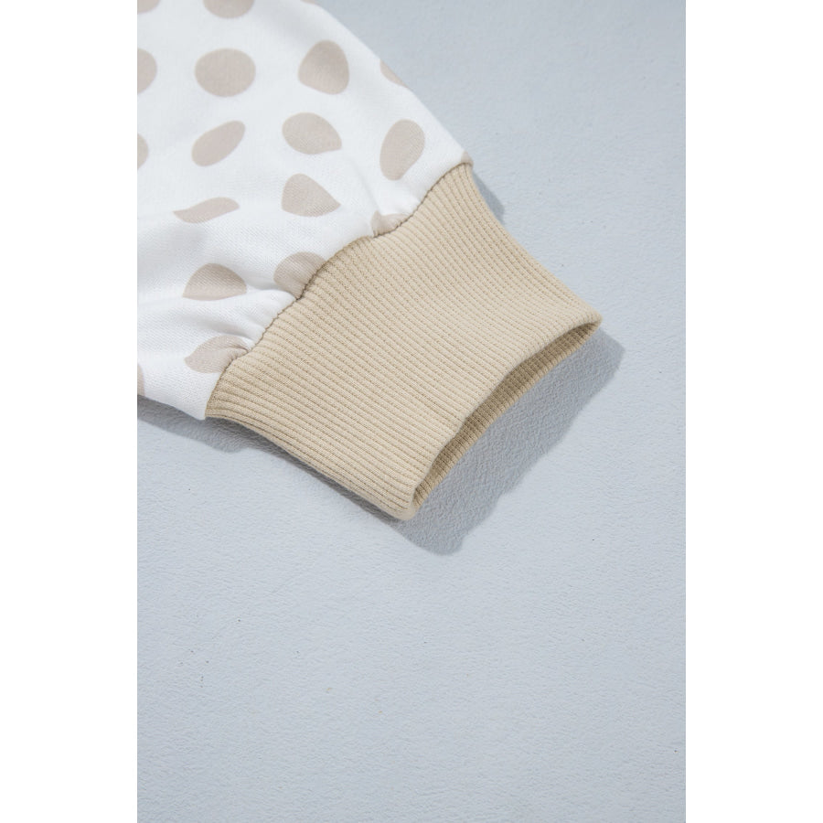Green Polka Dot Patchwork Sleeve Crew Neck Loose Pullover Sweatshirt Tops/Sweatshirts & Hoodies