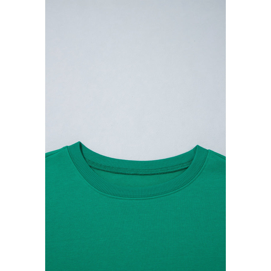 Green Polka Dot Patchwork Sleeve Crew Neck Loose Pullover Sweatshirt Tops/Sweatshirts & Hoodies