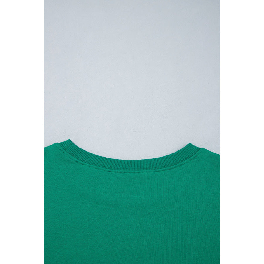 Green Polka Dot Patchwork Sleeve Crew Neck Loose Pullover Sweatshirt Tops/Sweatshirts & Hoodies