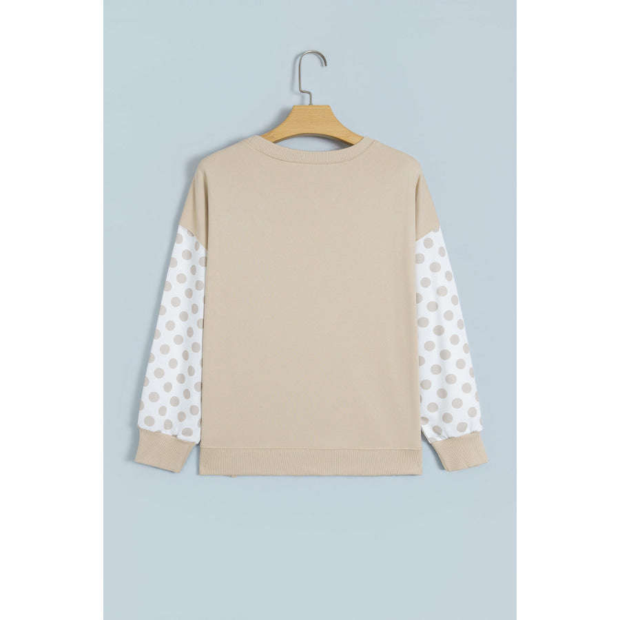 Green Polka Dot Patchwork Sleeve Crew Neck Loose Pullover Sweatshirt Tops/Sweatshirts & Hoodies