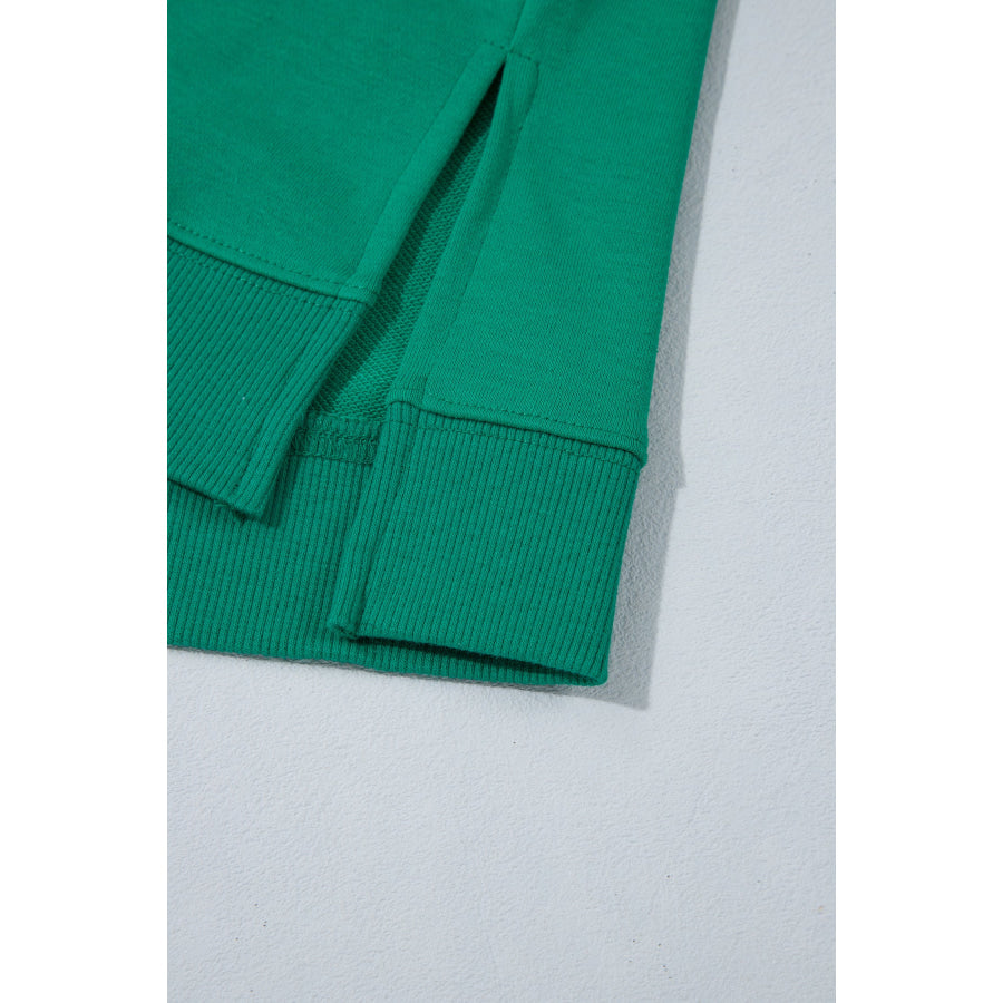 Green Polka Dot Patchwork Sleeve Crew Neck Loose Pullover Sweatshirt Tops/Sweatshirts & Hoodies