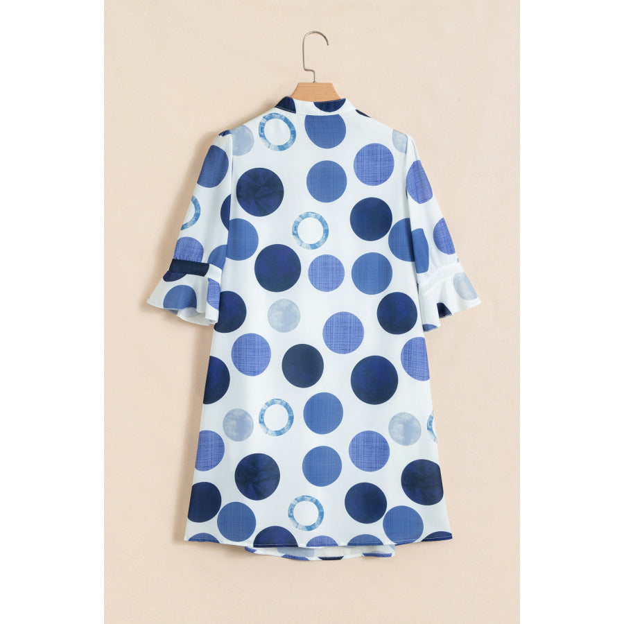 Green Polka Dot Print Flounced Half Sleeve Casual Vacation Style Mini Dress Dresses/Mini Dresses