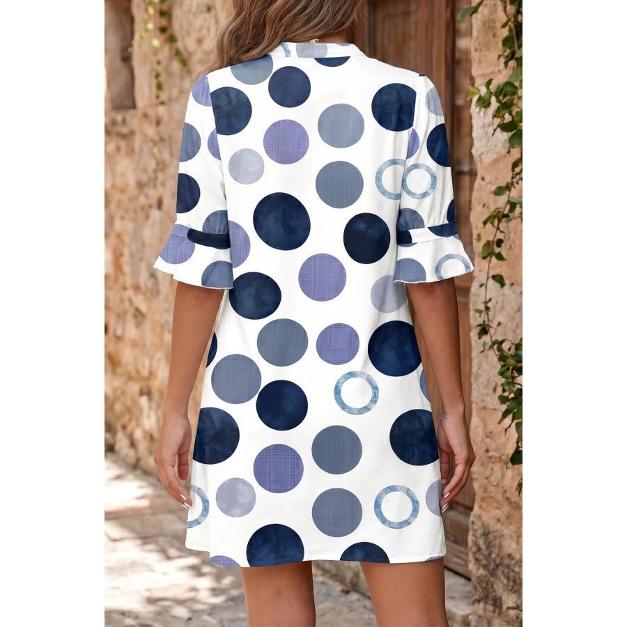 Green Polka Dot Print Flounced Half Sleeve Casual Vacation Style Mini Dress Dresses/Mini Dresses
