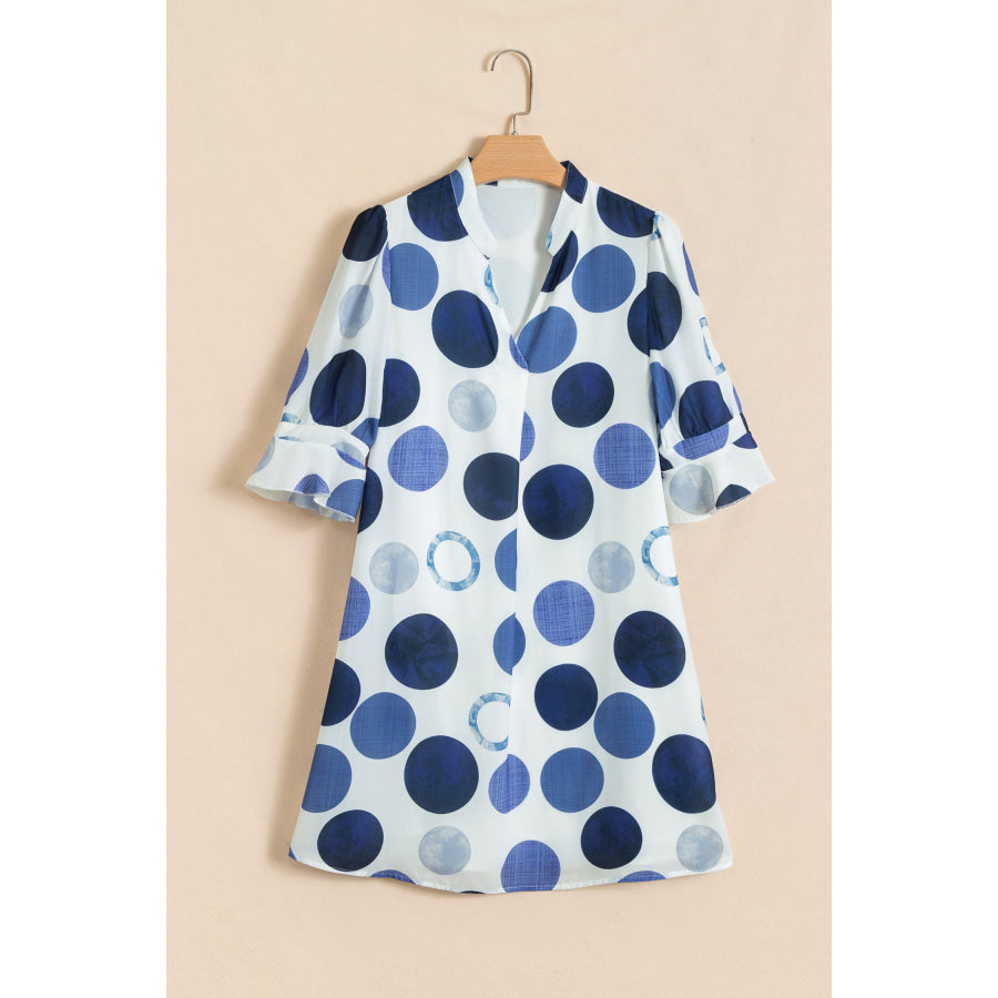 Green Polka Dot Print Flounced Half Sleeve Casual Vacation Style Mini Dress Dresses/Mini Dresses