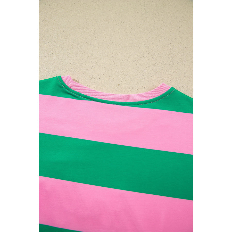 Green Stripe holly jolly Letter Embroidered Pullover Sweatshirt Tops/Sweatshirts & Hoodies