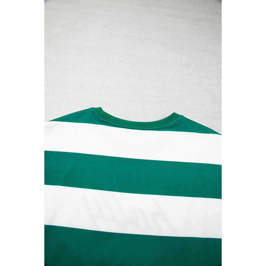 Green Stripe holly jolly Letter Embroidered Pullover Sweatshirt Tops/Sweatshirts & Hoodies