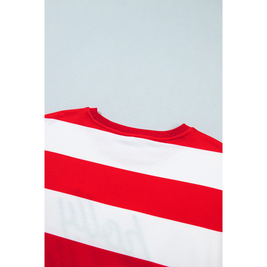 Green Stripe holly jolly Letter Embroidered Pullover Sweatshirt Tops/Sweatshirts & Hoodies