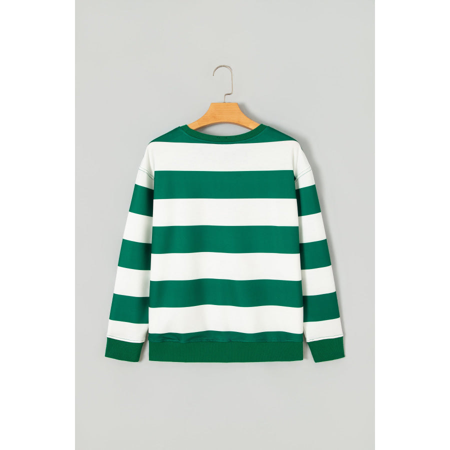Green Stripe holly jolly Letter Embroidered Pullover Sweatshirt Tops/Sweatshirts & Hoodies