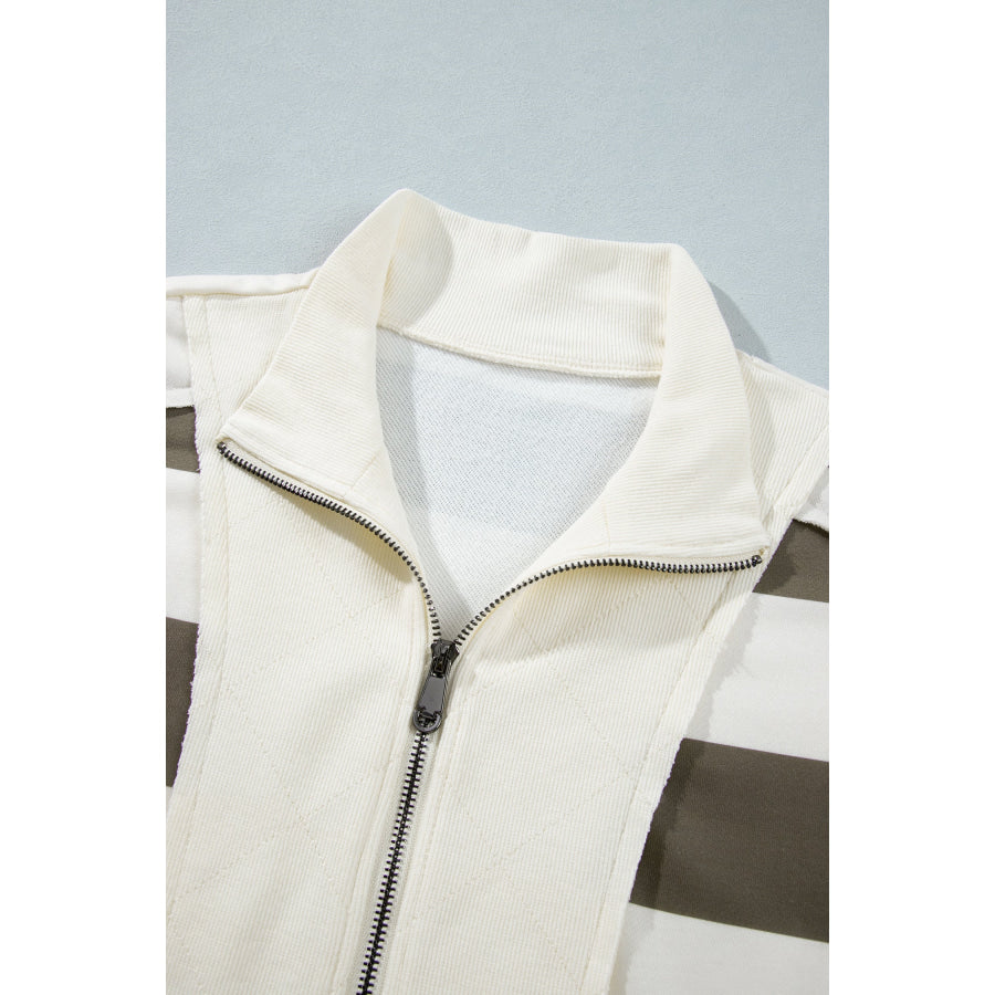 Green Stripe Plus Size Half Zipped Casual Sweatshirt Plus Size/Plus Size Sweatshirts & Hoodies