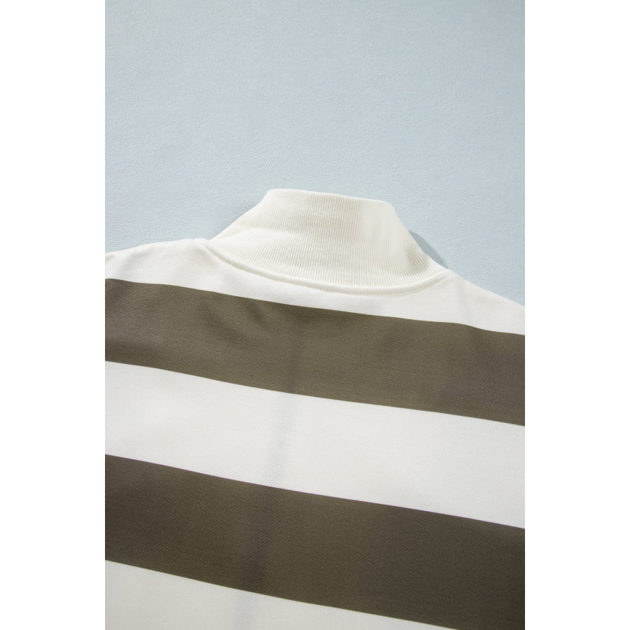 Green Stripe Plus Size Half Zipped Casual Sweatshirt Plus Size/Plus Size Sweatshirts & Hoodies