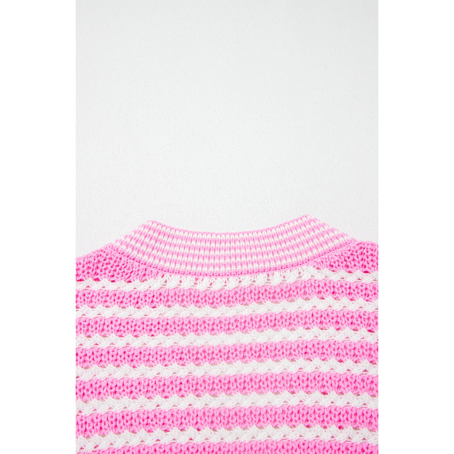 Green Stripe Short Sleeve Knit V Neck Bow Knot Sweater Sweaters & Cardigans/Short Sleeve Sweaters