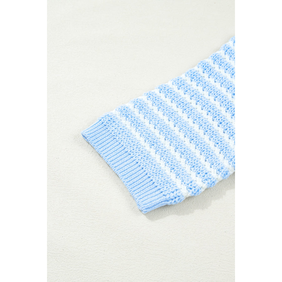 Green Stripe Short Sleeve Knit V Neck Bow Knot Sweater Sweaters & Cardigans/Short Sleeve Sweaters