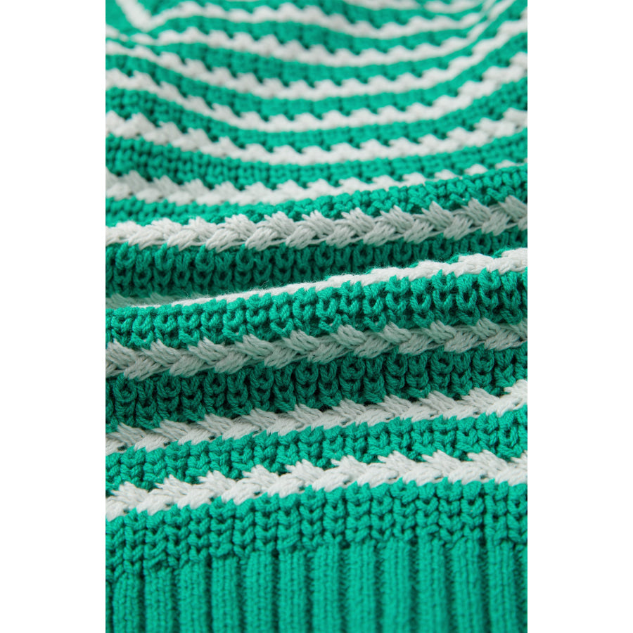 Green Stripe Short Sleeve Knit V Neck Bow Knot Sweater Sweaters & Cardigans/Short Sleeve Sweaters