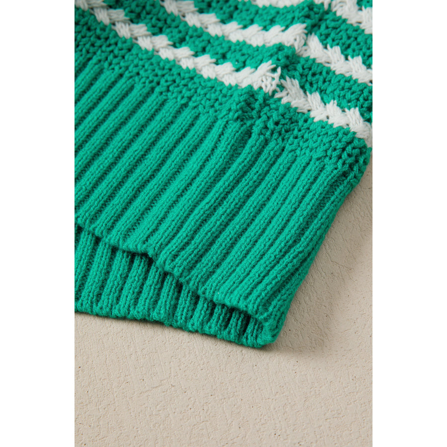 Green Stripe Short Sleeve Knit V Neck Bow Knot Sweater Sweaters & Cardigans/Short Sleeve Sweaters