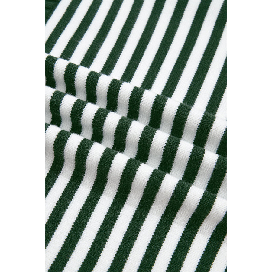Green Stripe Striped Button Placket Drop Shoulder Long Sleeve Sweater Sweaters & Cardigans/Sweaters