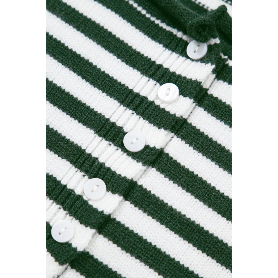 Green Stripe Striped Button Placket Drop Shoulder Long Sleeve Sweater Sweaters & Cardigans/Sweaters