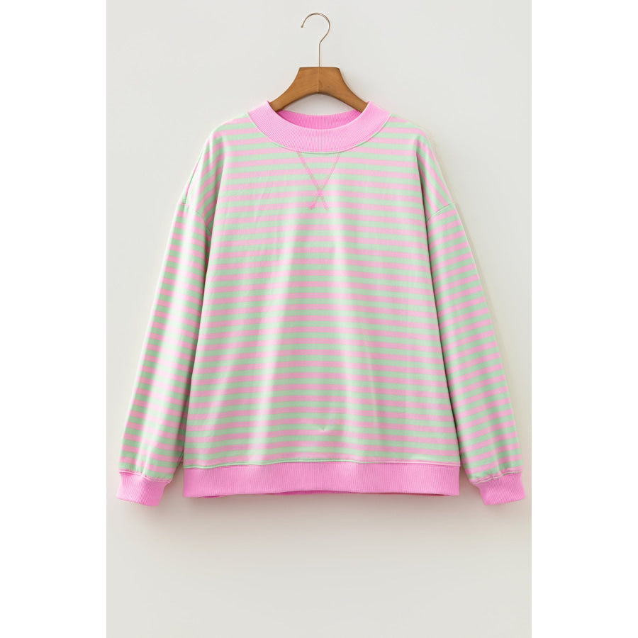 Green Stripe Striped Stand Neck Long Sleeve Sweatshirt Tops/Sweatshirts & Hoodies
