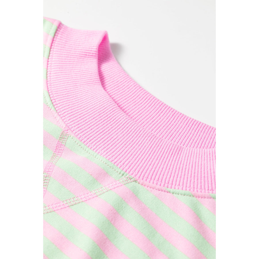 Green Stripe Striped Stand Neck Long Sleeve Sweatshirt Tops/Sweatshirts & Hoodies