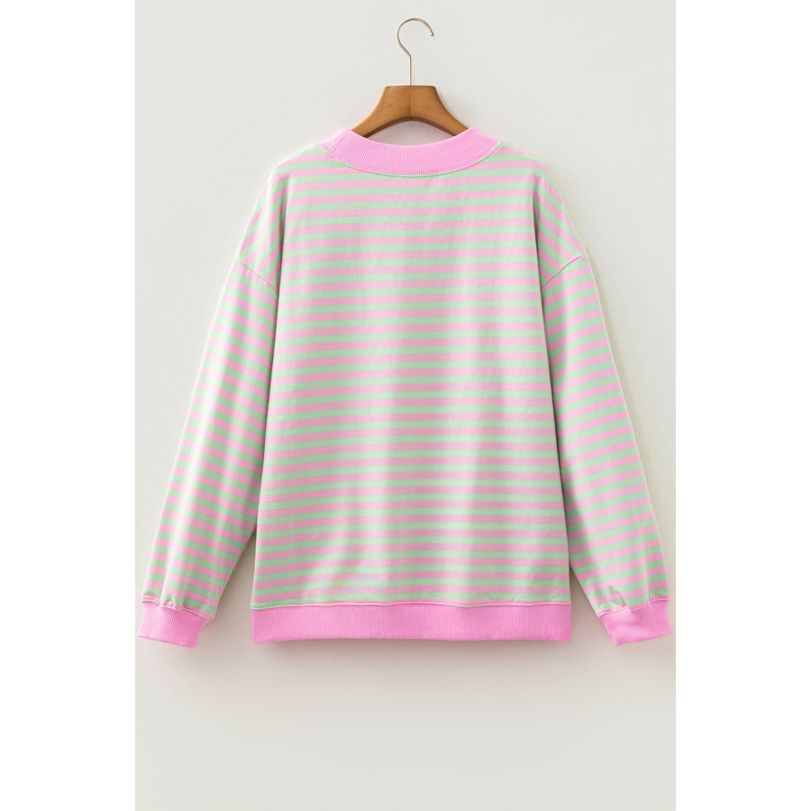 Green Stripe Striped Stand Neck Long Sleeve Sweatshirt Tops/Sweatshirts & Hoodies