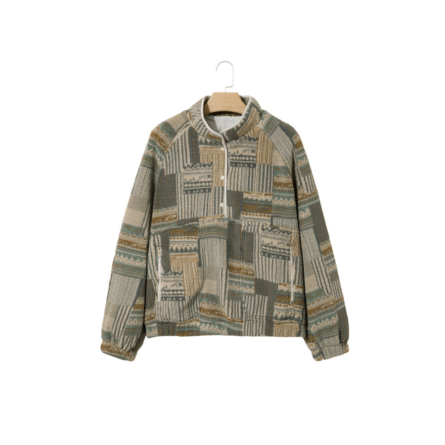 Green Western Print Fleece Pullover Long Sleeve Casual Fit Sweatshirt Tops/Sweatshirts & Hoodies