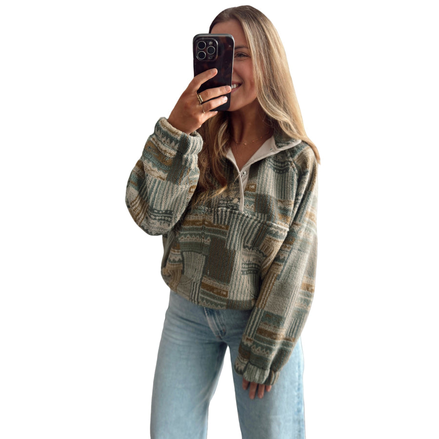 Green Western Print Fleece Pullover Long Sleeve Casual Fit Sweatshirt Tops/Sweatshirts & Hoodies