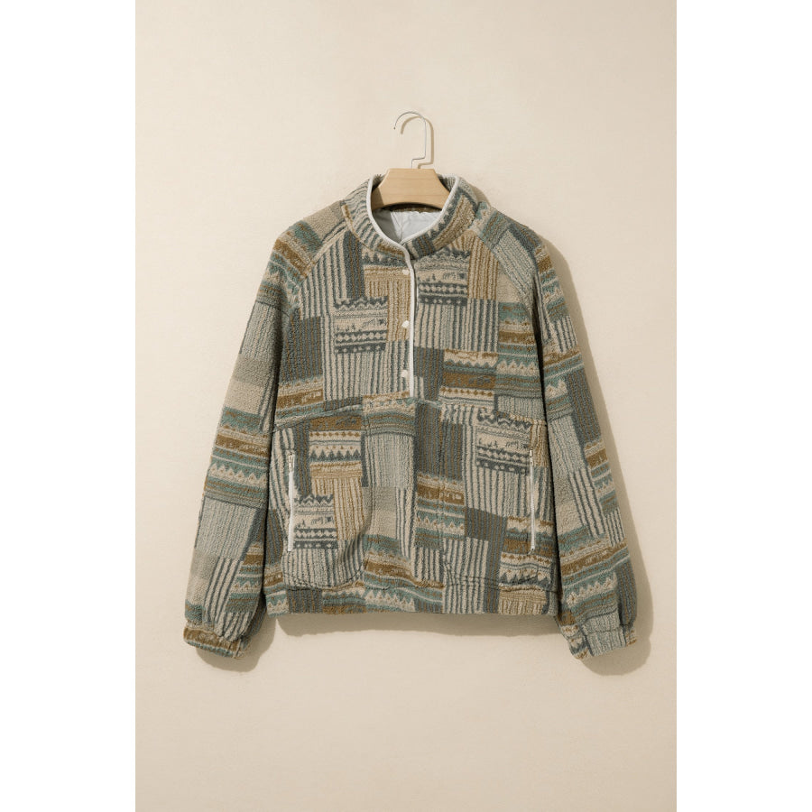 Green Western Print Fleece Pullover Long Sleeve Casual Fit Sweatshirt Tops/Sweatshirts & Hoodies